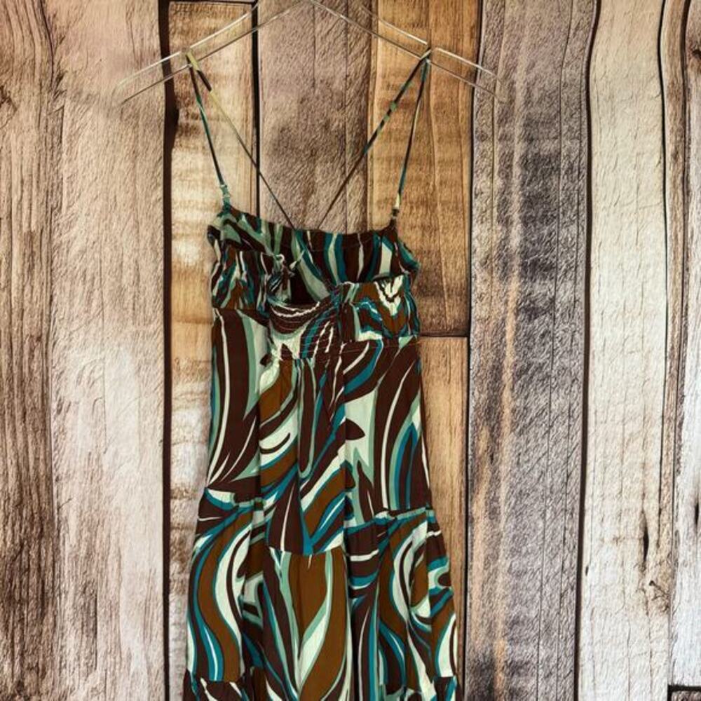 Anthropologie Sundress Abstract Leaf Print Smocked Tiered Boho Midi Dress XXS - Picture 5 of 10